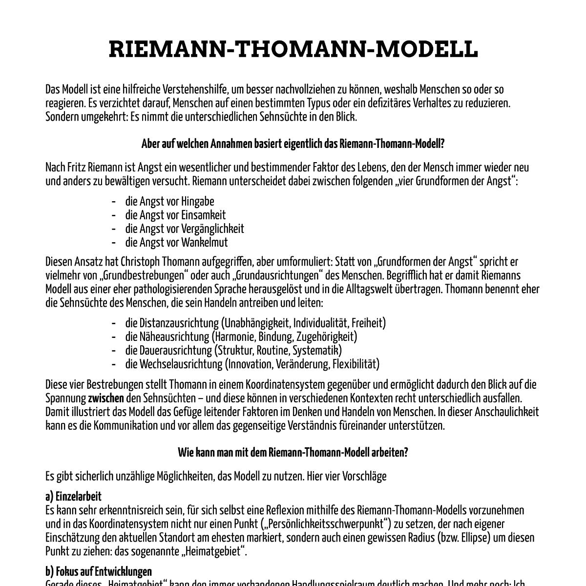 Was ist das riemann-thomann-modell? Arbeitsblatt zum Ausdrucken (PDF)