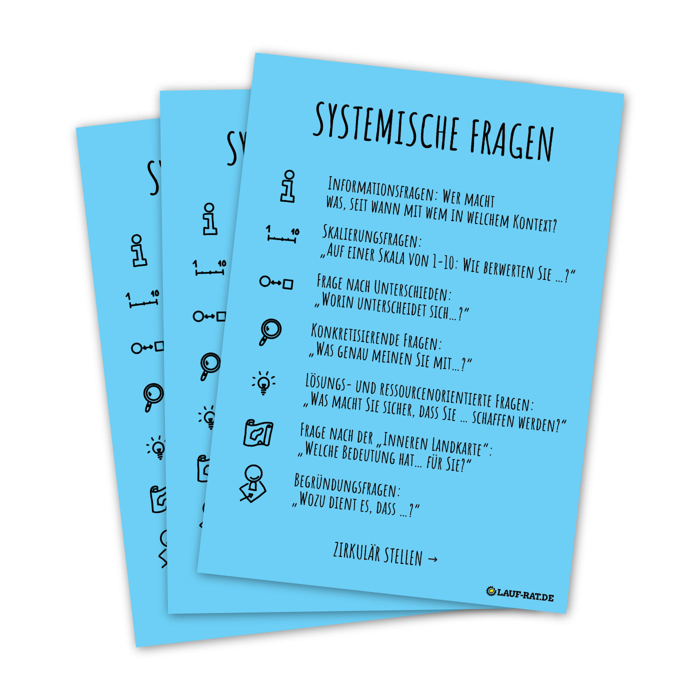 Postkarte mit systemische Fragen im günstigen Dreierpack