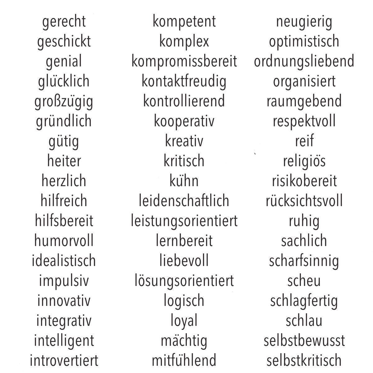 Adjektive Johari Fenster. Methode als PDF Vorlage, um Blinde Flecken zu entdecken