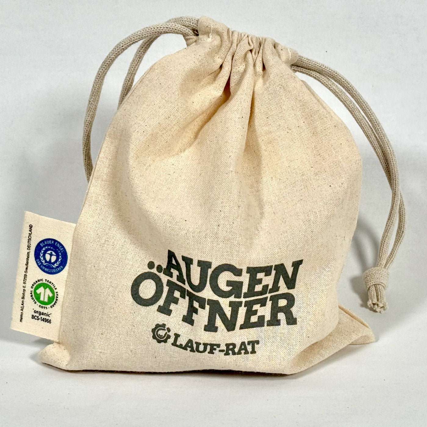 Bio- und Fair-Trade-Beutel für Coaching-Steine von Lauf-Rat mit Schriftzug "Augen-Öffner"