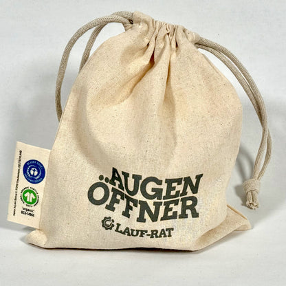 Bio- und Fair-Trade-Beutel für Coaching-Steine von Lauf-Rat mit Schriftzug "Augen-Öffner"