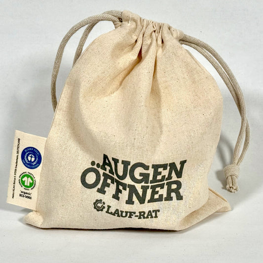 Bio- und Fair-Trade-Beutel für Coaching-Steine von Lauf-Rat mit Schriftzug "Augen-Öffner"