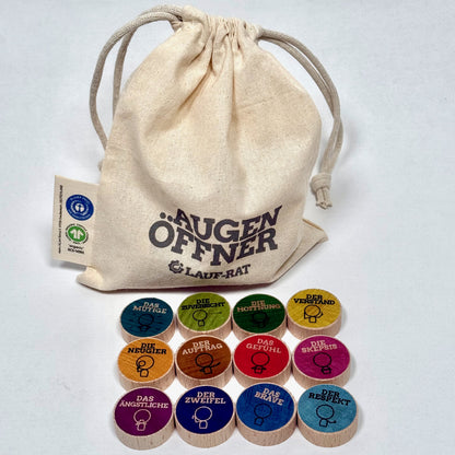 12 Holzsteine mit Perspektiven für Supervision und Coaching im Beutel von Lauf-Rat