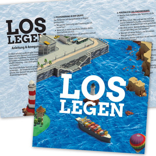 LOSLEGEN-Landkarte auf festem Karton im Format 42×42 cm, ausgelegt als Coaching- und Supervisionsmaterial