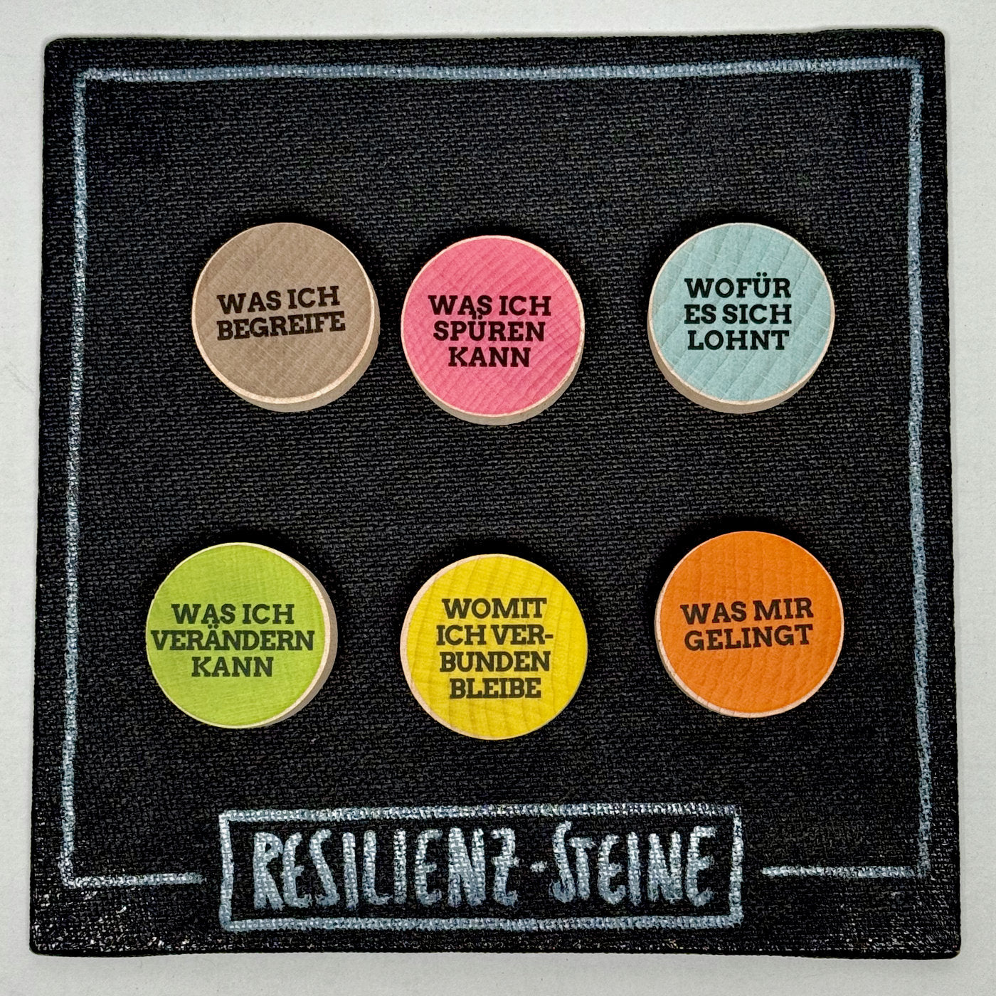 6 Holzsteine im Beutel für Resilienz-Training und Ressourcen-Arbeit