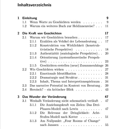 Auszug aus dem Inhaltsverzeichnis „Die Heldinnenreise als narratives Prisma“ für Supervision und Coaching