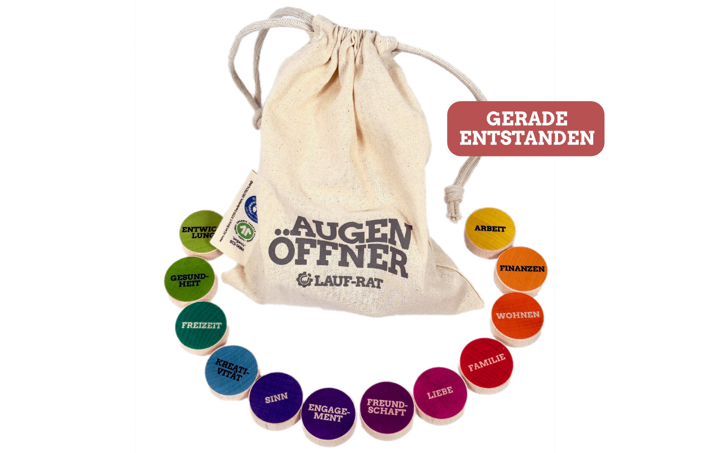 Coaching-Holzsteine im Beutel zum Lebensrad