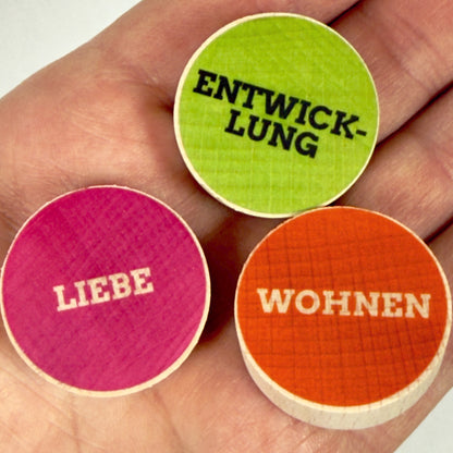 Coaching-Holzsteine zum Lebens-Rad für Einzelarbeit und Gruppen, ressourcenorientiert und anschaulich