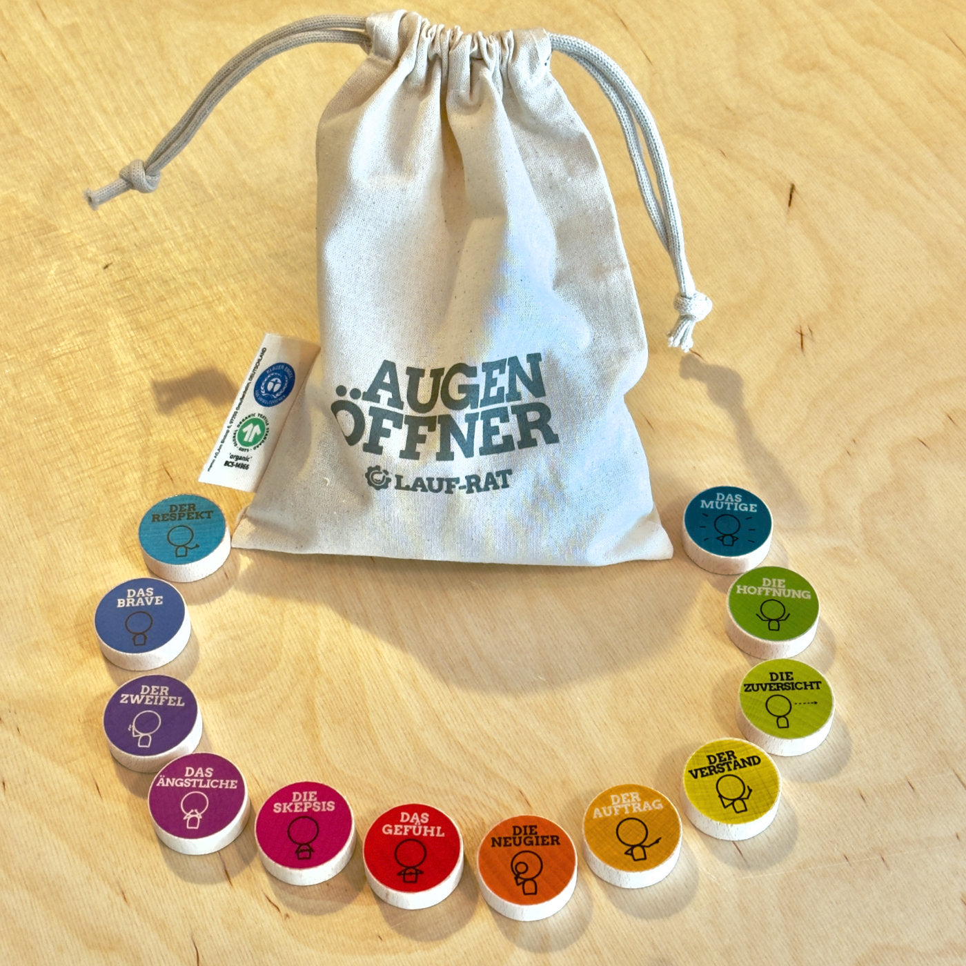 12 Holzsteine mit Perspektiven für Supervision und Coaching im Beutel von Lauf-Rat