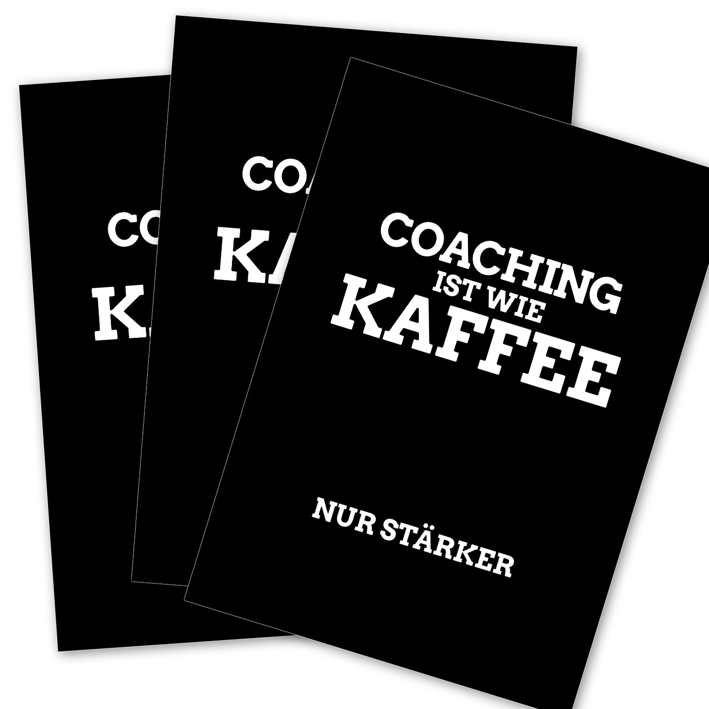 3 Postkarten von Lauf-Rat mit dem Spruch „Kaffee ist wie Coaching nur stärker“
