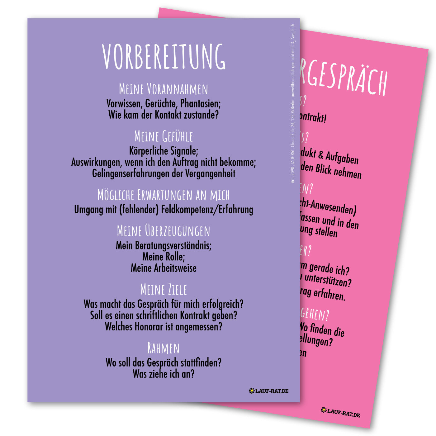 Rückseite der Coaching‑Postkarte mit Reflexionsfragen zur persönlichen Vorbereitung auf Vorgespräche – Selbstreflexion im systemischen Coaching und Supervision. #CoachingPraxis #Vorbereitung