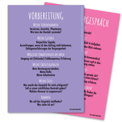 Rückseite der Coaching‑Postkarte mit Reflexionsfragen zur persönlichen Vorbereitung auf Vorgespräche – Selbstreflexion im systemischen Coaching und Supervision. #CoachingPraxis #Vorbereitung