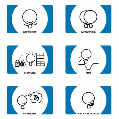 Wertekarten für Teamarbeit, Coaching oder Supervision mit Illustrationen